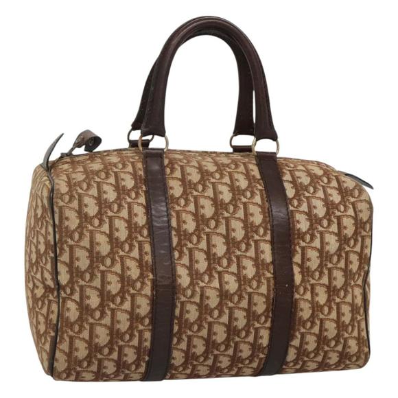 Christian Dior Trotter Canvas Boston Bag Brown Gold Auth 117863 - Picture 1 of 16